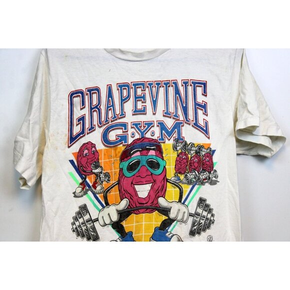 Vtg 80s California Raisins Grapevine Gym Shirt sz L White Crew Neck Short Sleeve - Picture 3 of 12